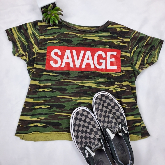 On Fire Tops - On fire SAVAGE camp cropped top shirt M